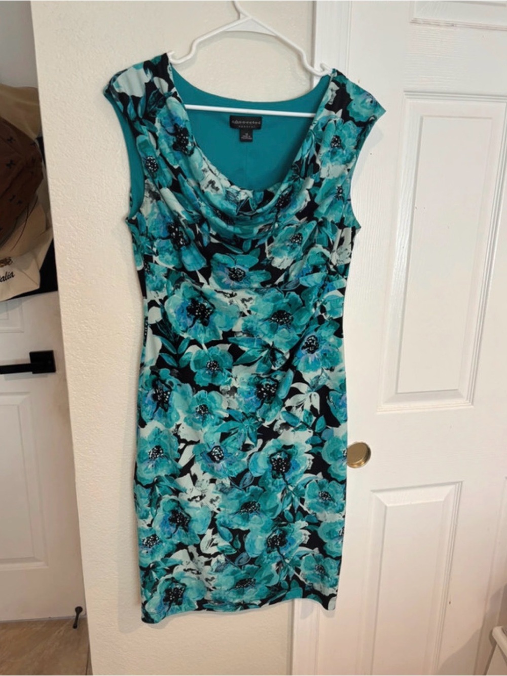 connected apparel Teal Floral Cowl Neck Midi Dress